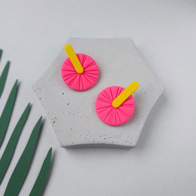 Bright Pink and Yellow Statement Polymer Clay Earrings
