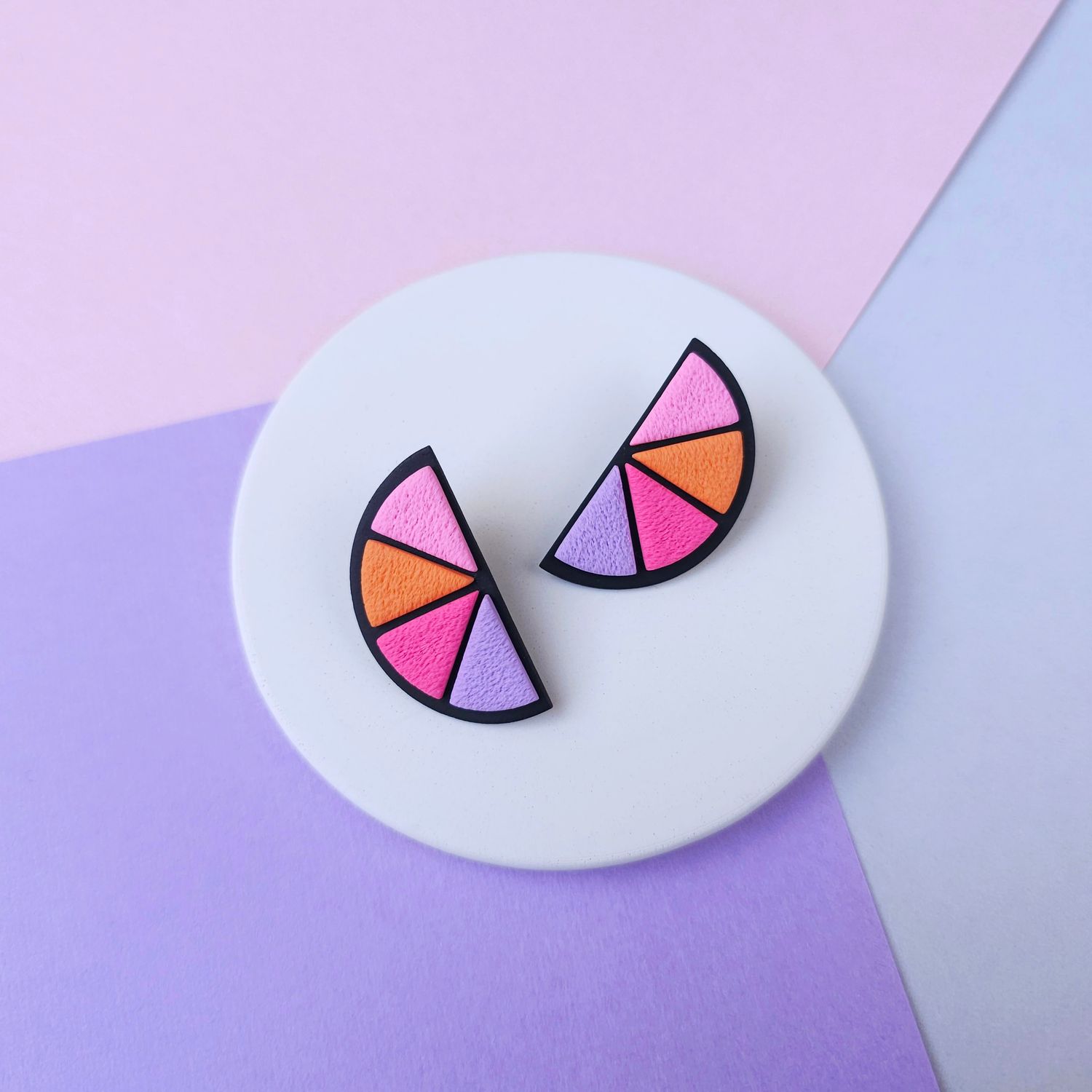 Colourful Semicircle Polymer Clay Earrings