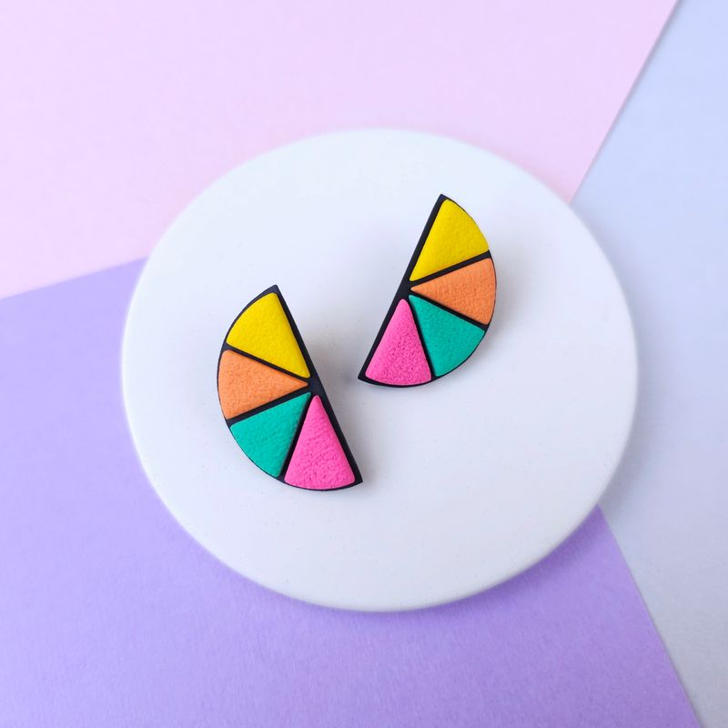 Rainbow Semicircle Polymer Clay Earrings