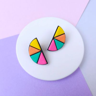 Rainbow Semicircle Polymer Clay Earrings