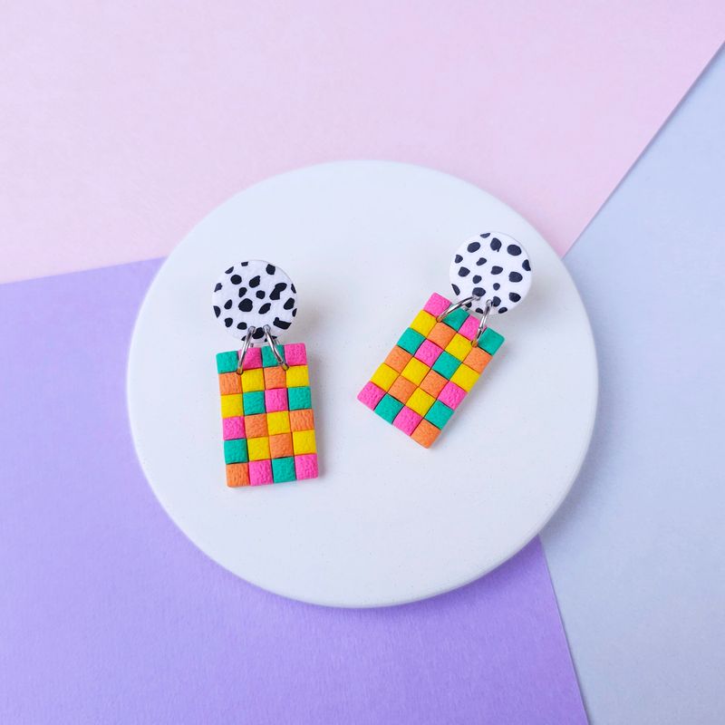 Multicolour Squared Polymer Clay Earrings