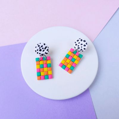 Multicolour Squared Polymer Clay Earrings