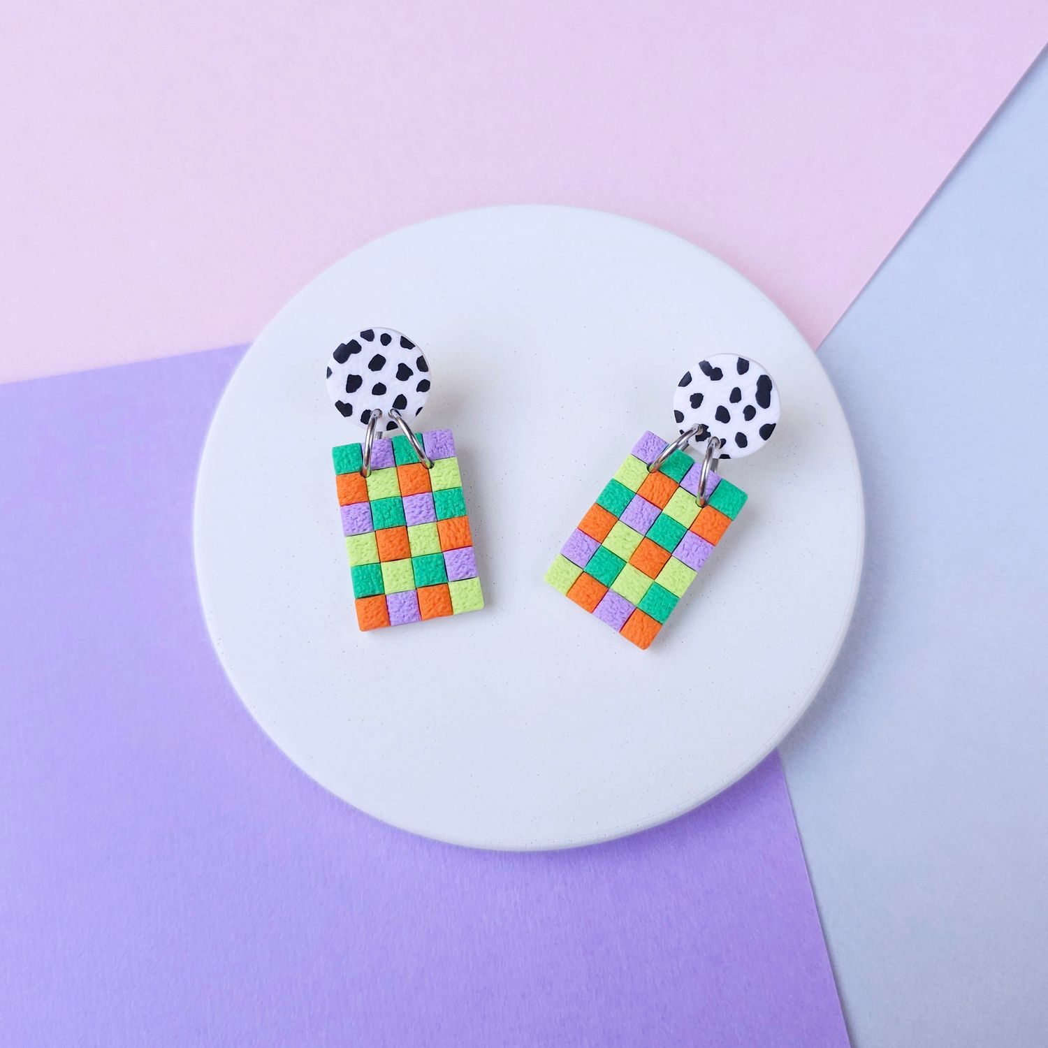 Small Squared Rectangle Polymer Clay Earrings