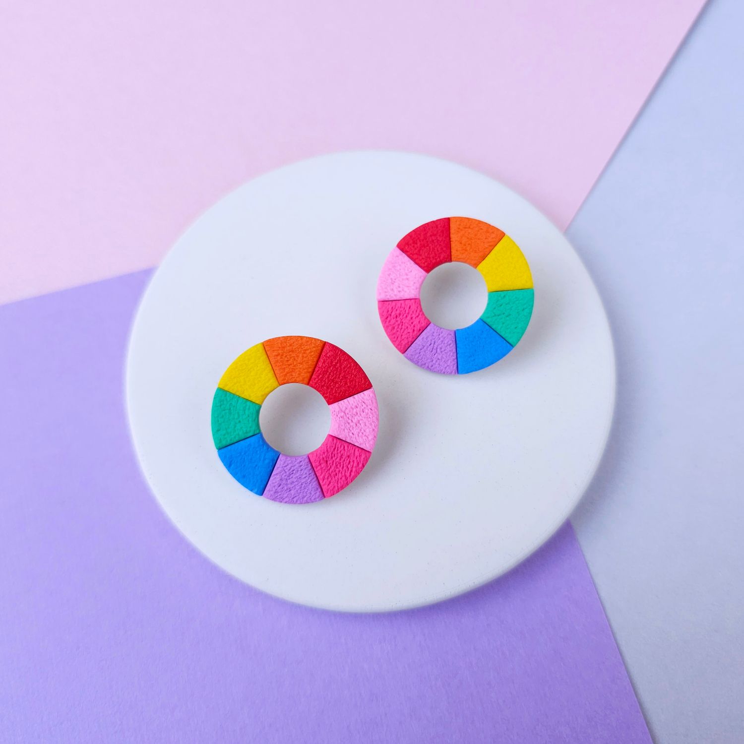 Rainbow Hoop Polymer Clay Earrings
