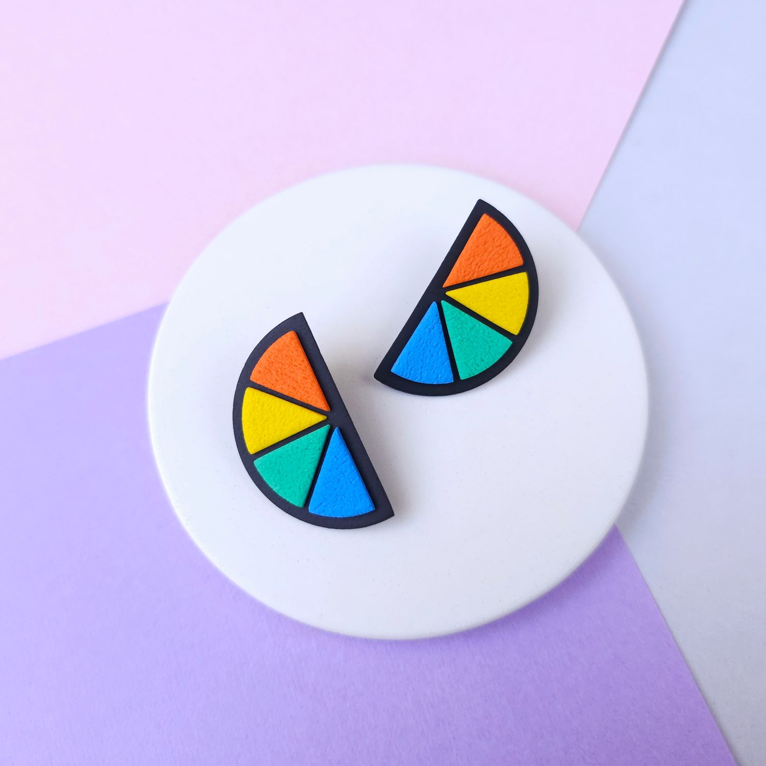 Multicoloured Semicircle Polymer Clay Earrings