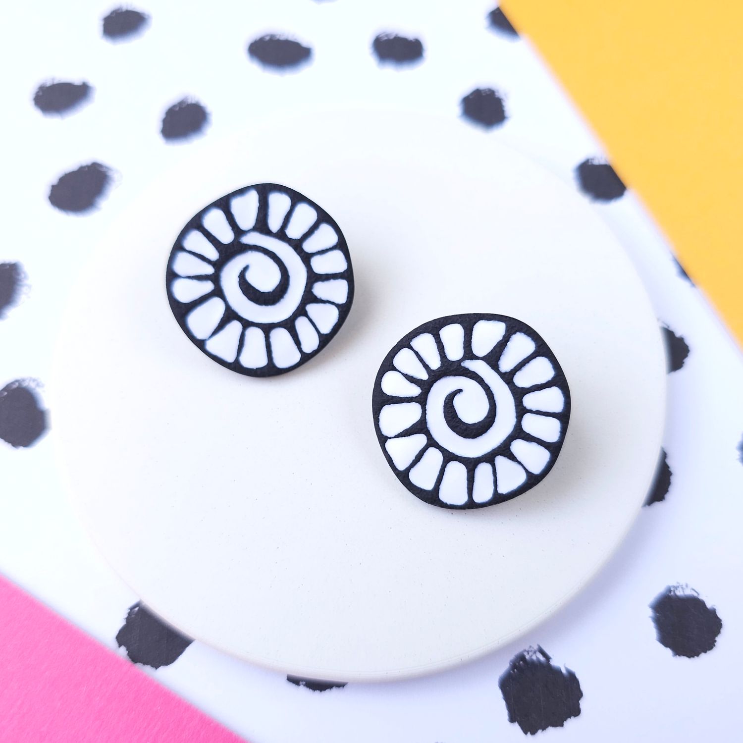 Black and White Boho Polymer Clay Earrings