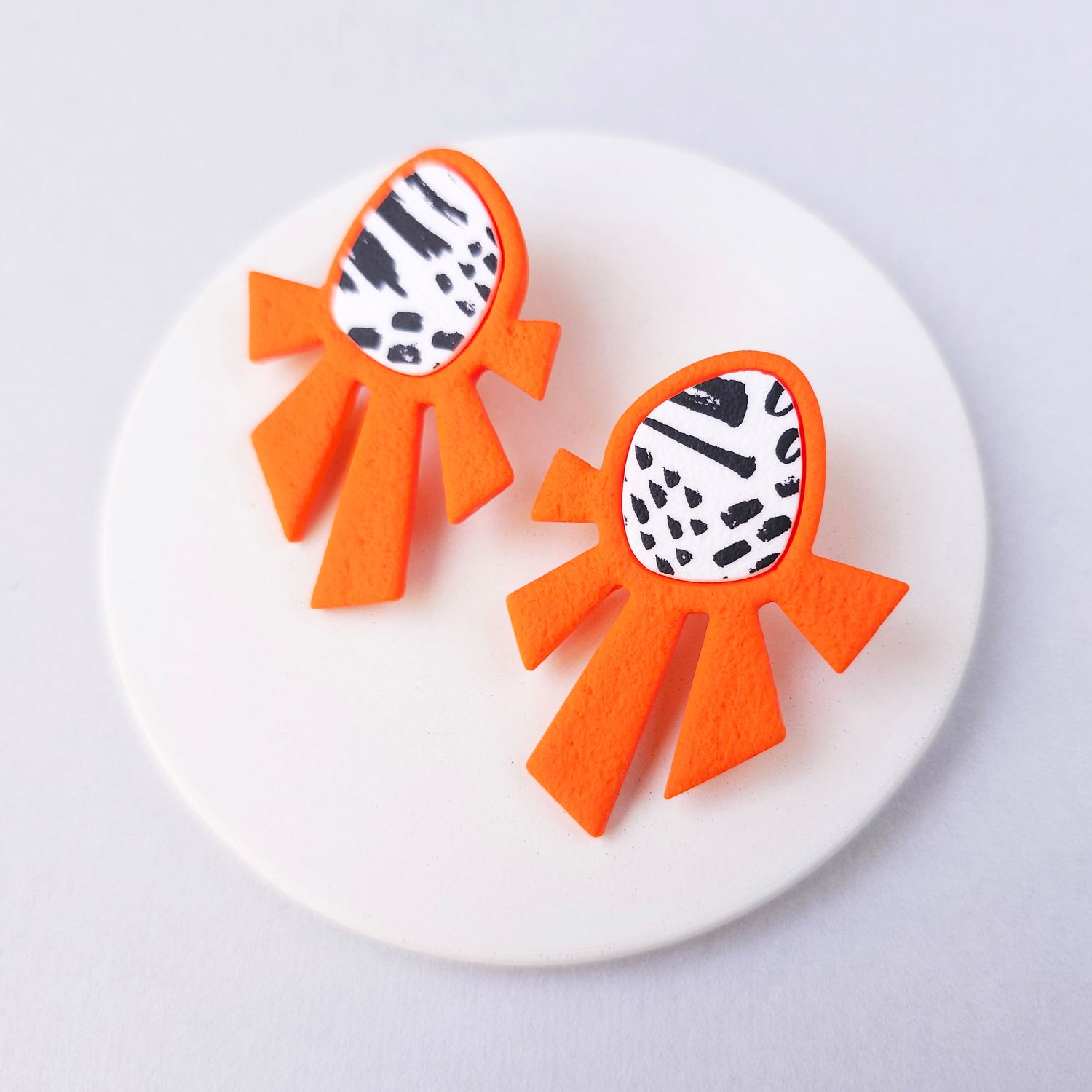 Doodles print on Orange Sun Statement Earrings