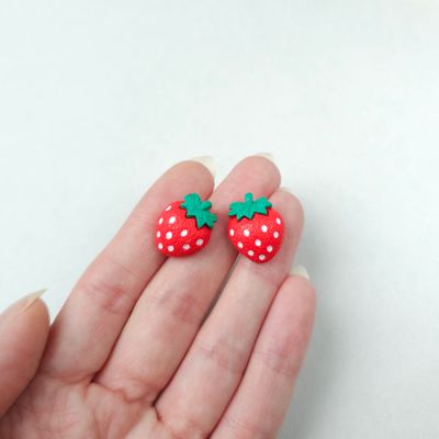 Red Small Strawberry Clay Studs