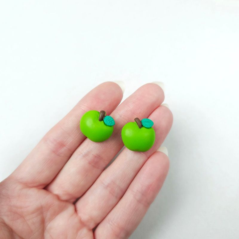 Green Small Apple Polymer Clay Studs