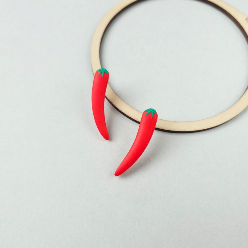 Small Chilli Pepper Polymer Clay Studs