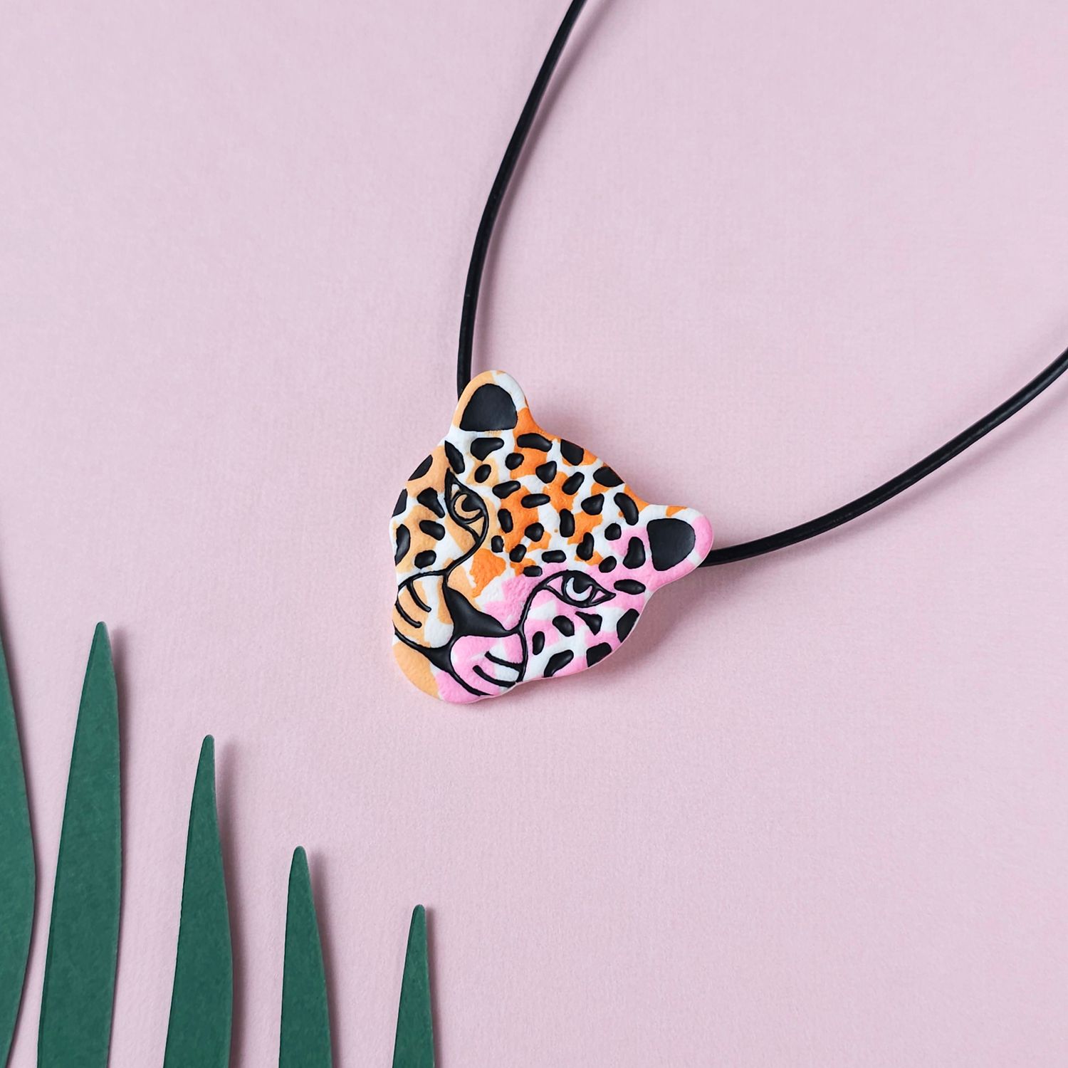 Colourful Jaguar Polymer Clay Necklace
