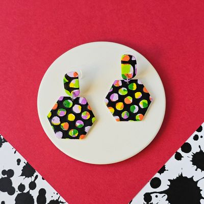 Large hexagon statement clay earrings