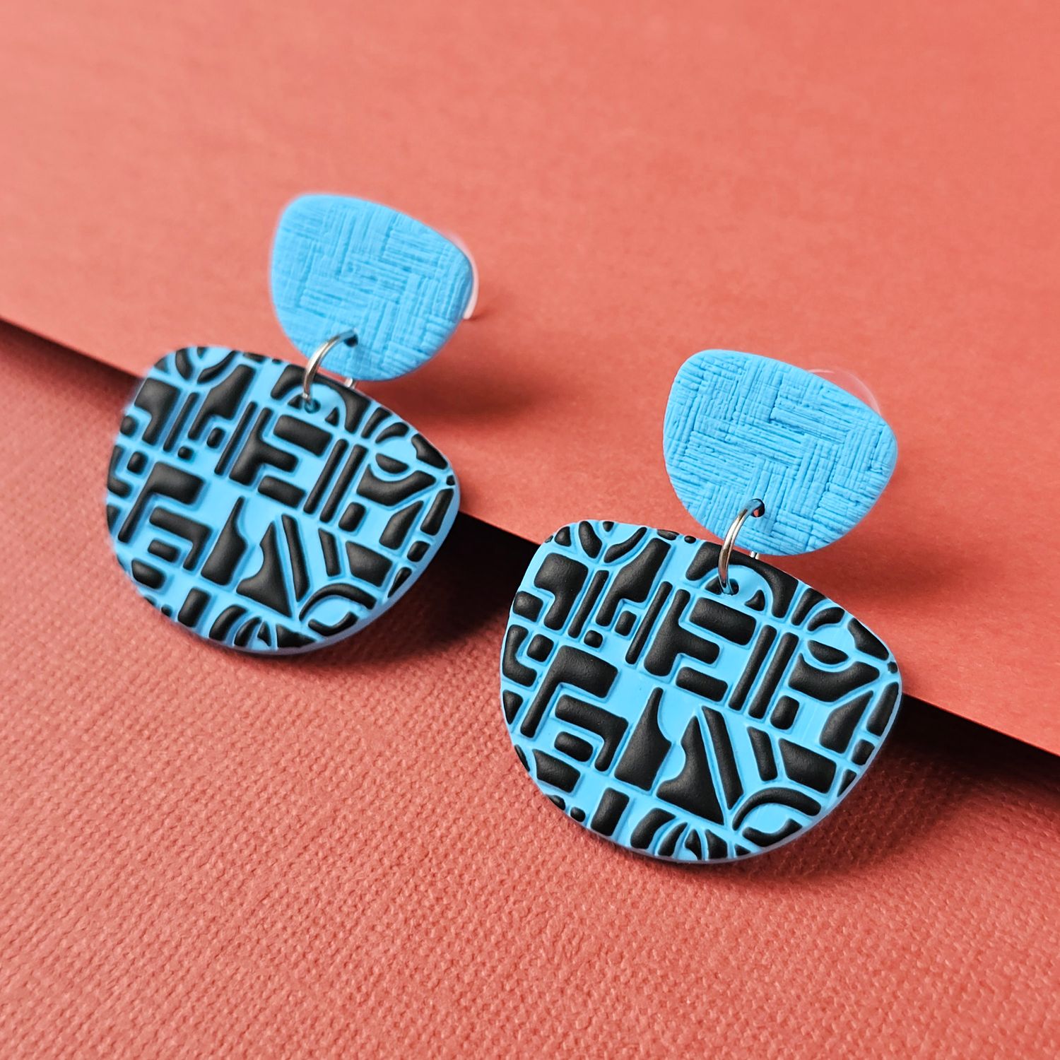 Blue and Black Statement Polymer Clay Earrings