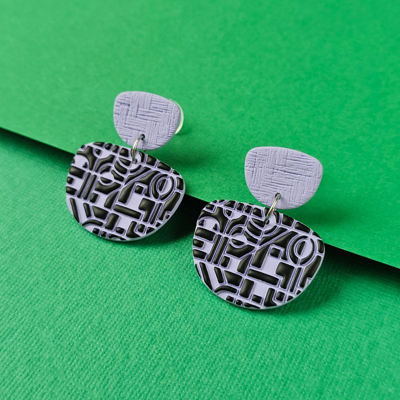 Purple and Black Statement Polymer Clay Earrings