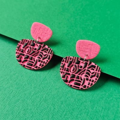 Pink and Black Statement Polymer Clay Earrings