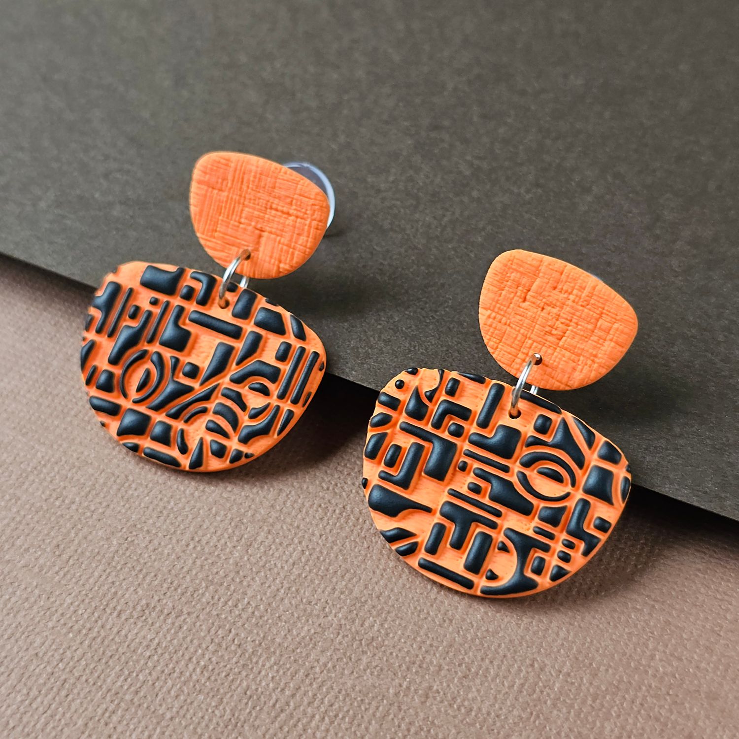 Orange and Black Statement Polymer Clay Earrings