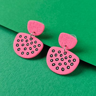 Pink Dotted Statement Polymer Clay Earrings