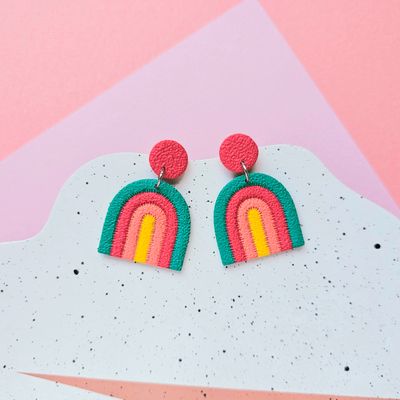 Rainbow Handmade Polymer Clay Earrings