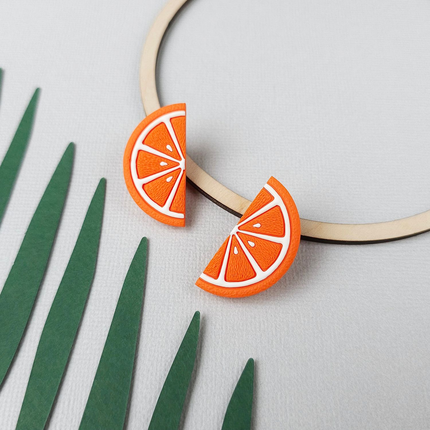Orange Slice Semicircle Studs