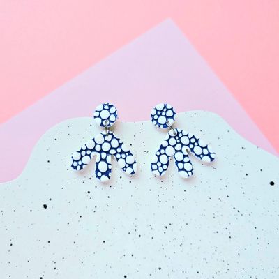 Blue bubble flower polymer clay earrings