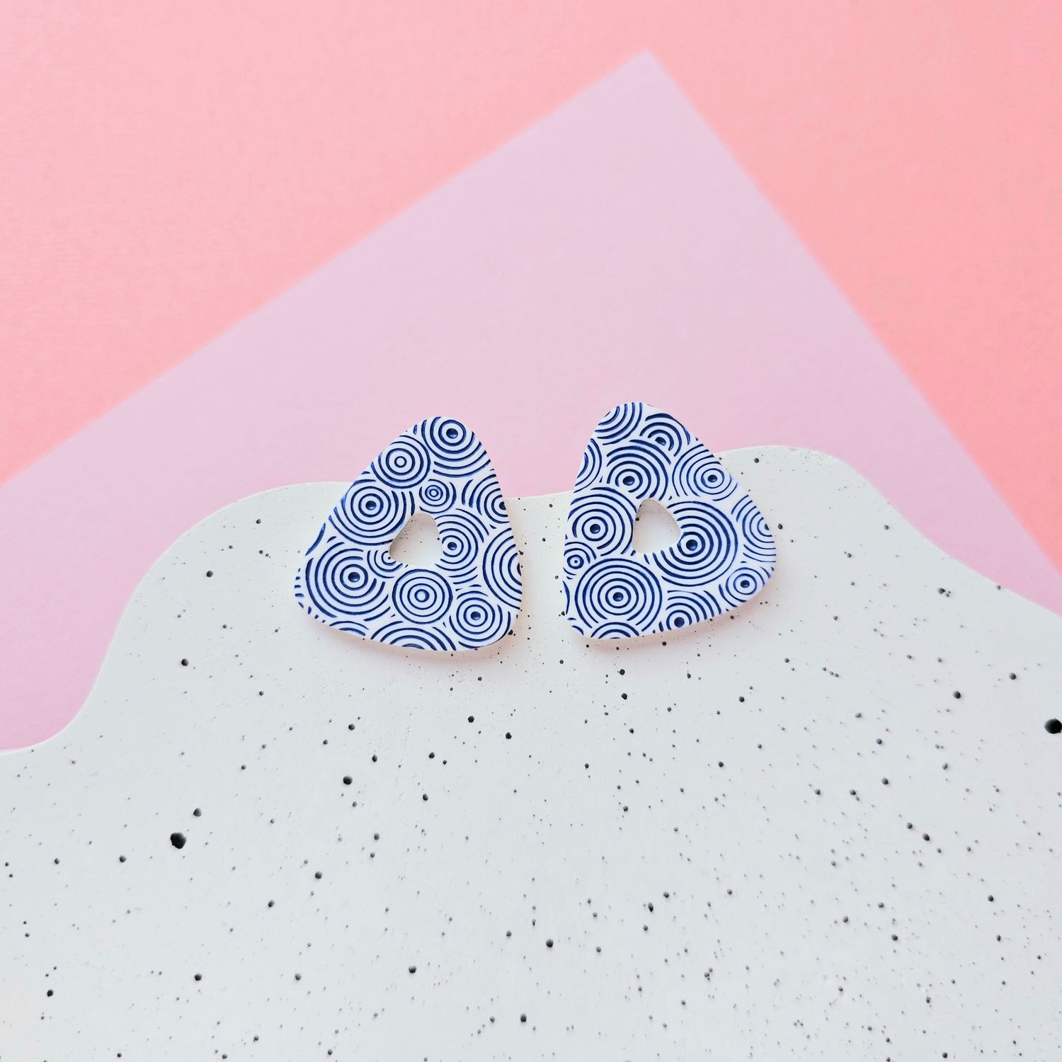 Blue and white triangle clay studs