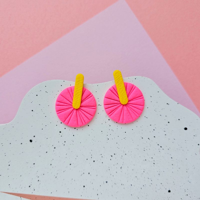Bright Pink and Yellow Statement Polymer Clay Earrings