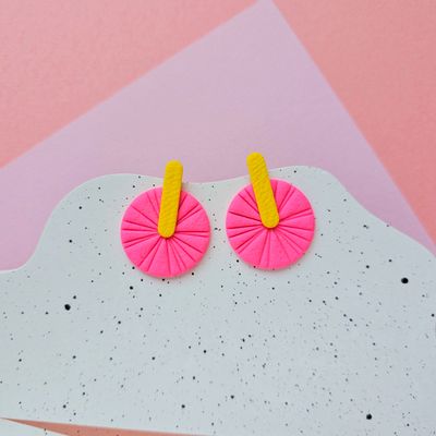 Bright Pink and Yellow Statement Polymer Clay Earrings