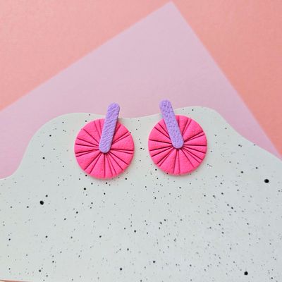 Pink and Purple Statement Polymer Clay Earrings