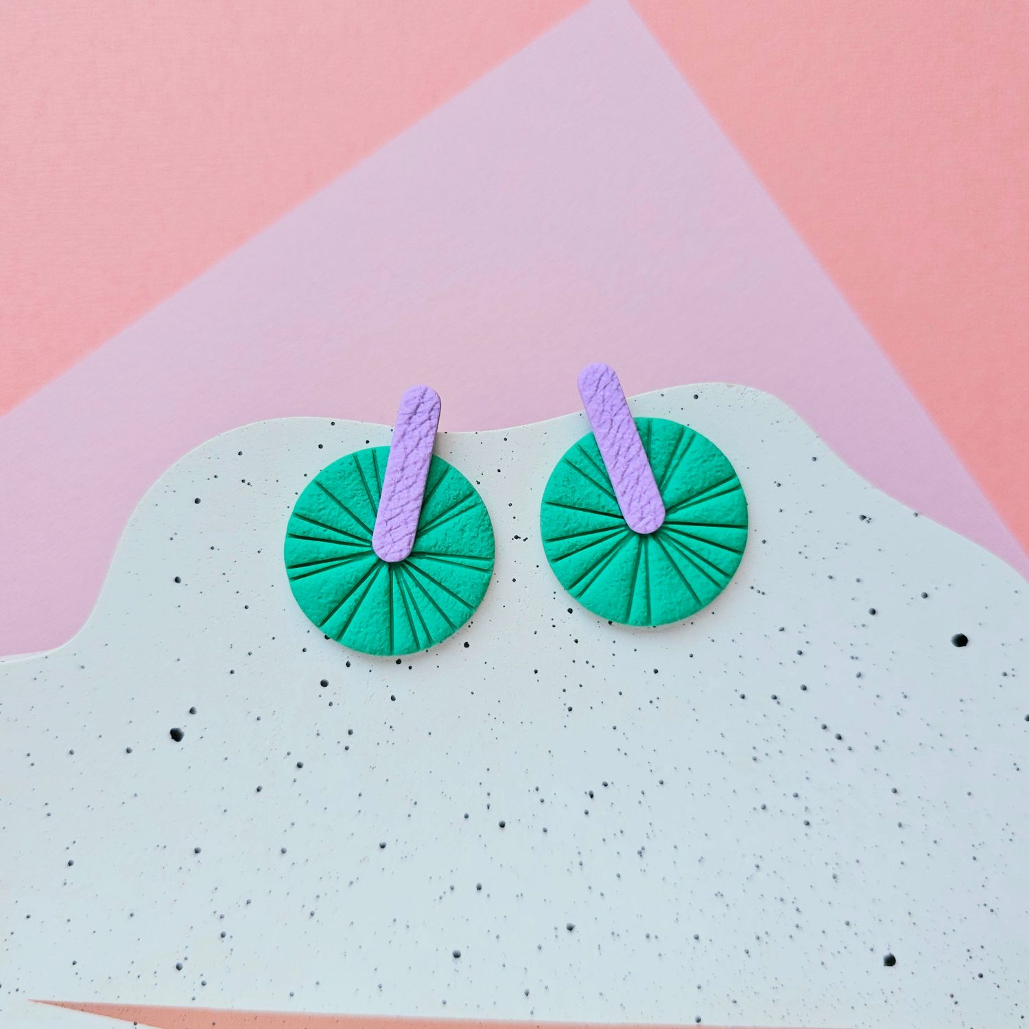 Green and Purple Statement Polymer Clay Earrings