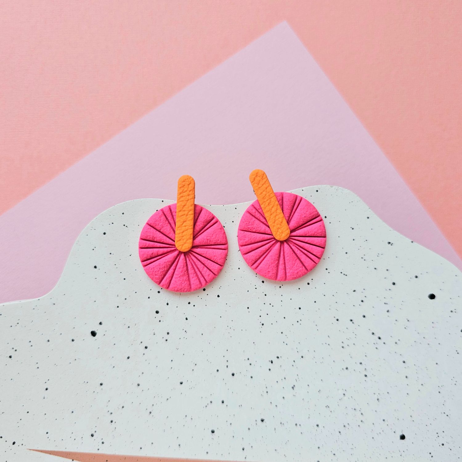 Pink and Orange Statement Polymer Clay Earrings