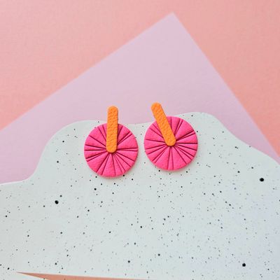 Pink and Orange Statement Polymer Clay Earrings
