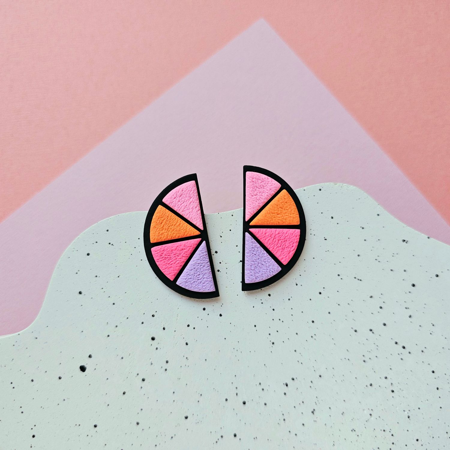 Colourful Semicircle Polymer Clay Earrings