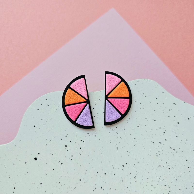 Colourful Semicircle Polymer Clay Earrings