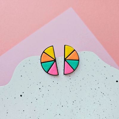 Rainbow Semicircle Polymer Clay Earrings