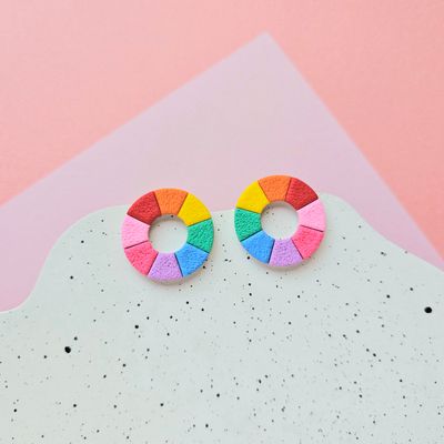 Rainbow Hoop Polymer Clay Earrings