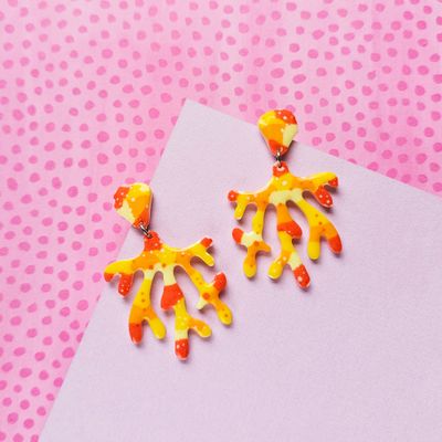 Orange and Yellow Resin Statement Earrings