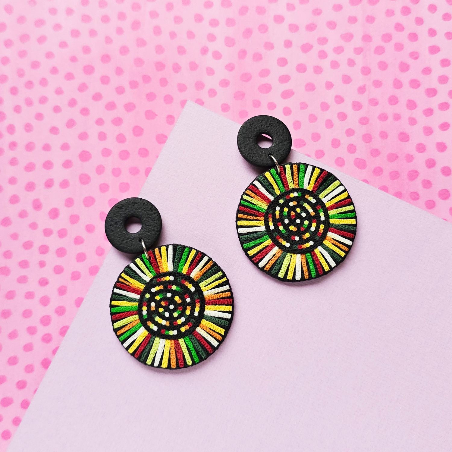 Big Black and Multicoloured Statement Polymer Clay Earrings