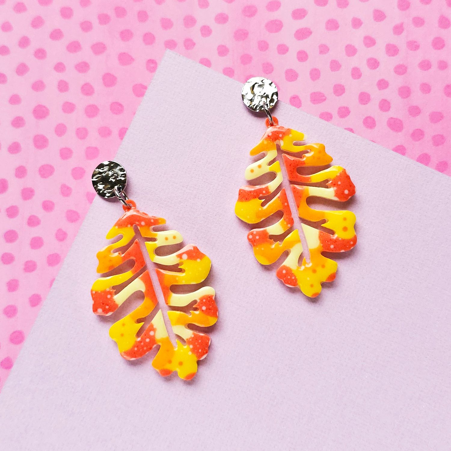 Orange and Yellow Leaf Resin Earrings