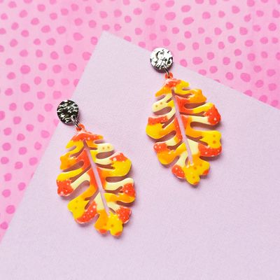 Orange and Yellow Leaf Resin Earrings
