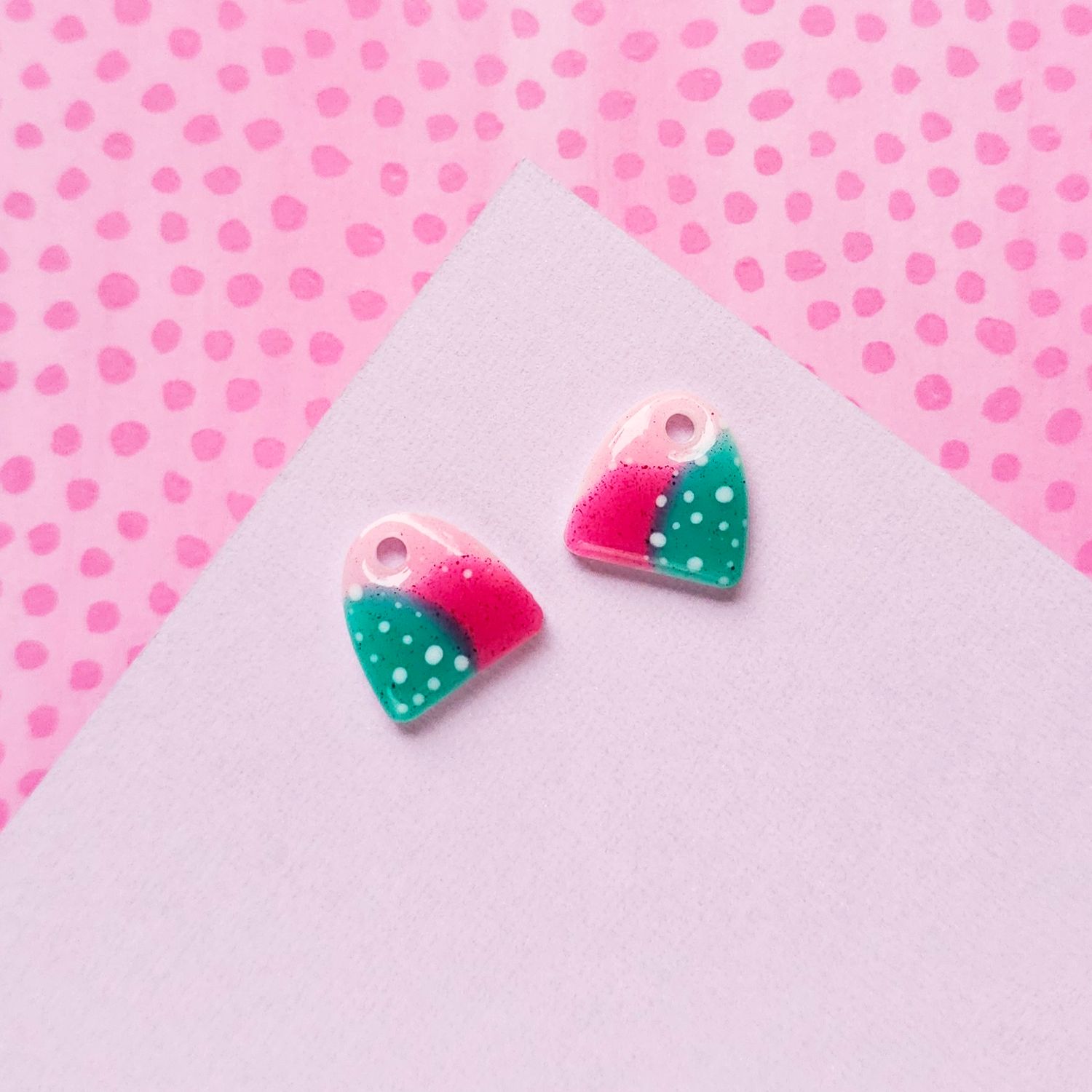 Pink and Green Charm Resin Earrings