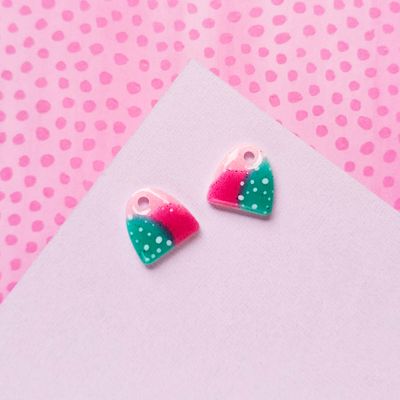 Pink and Green Charm Resin Earrings
