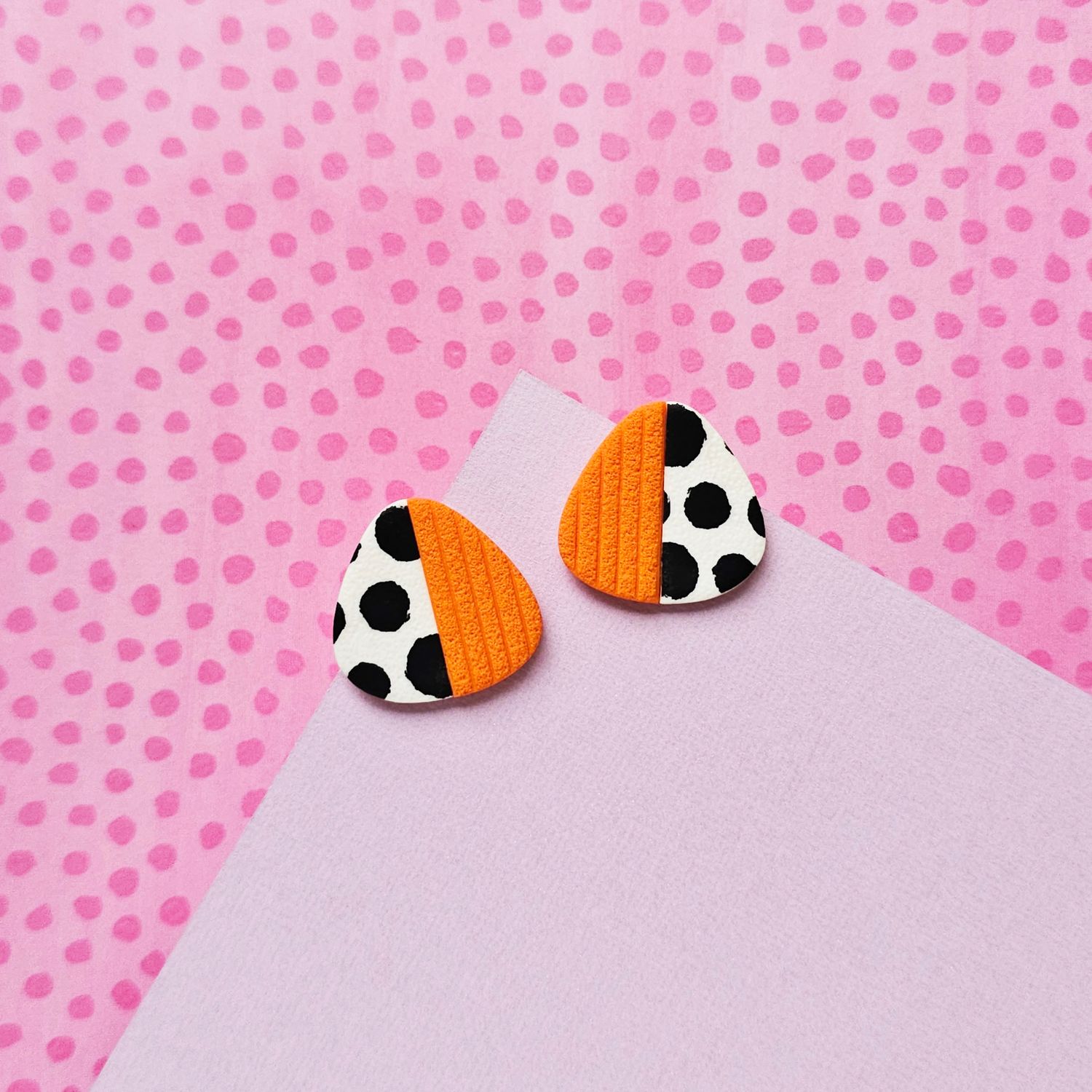 Orange and Dots Polymer Clay Earrings