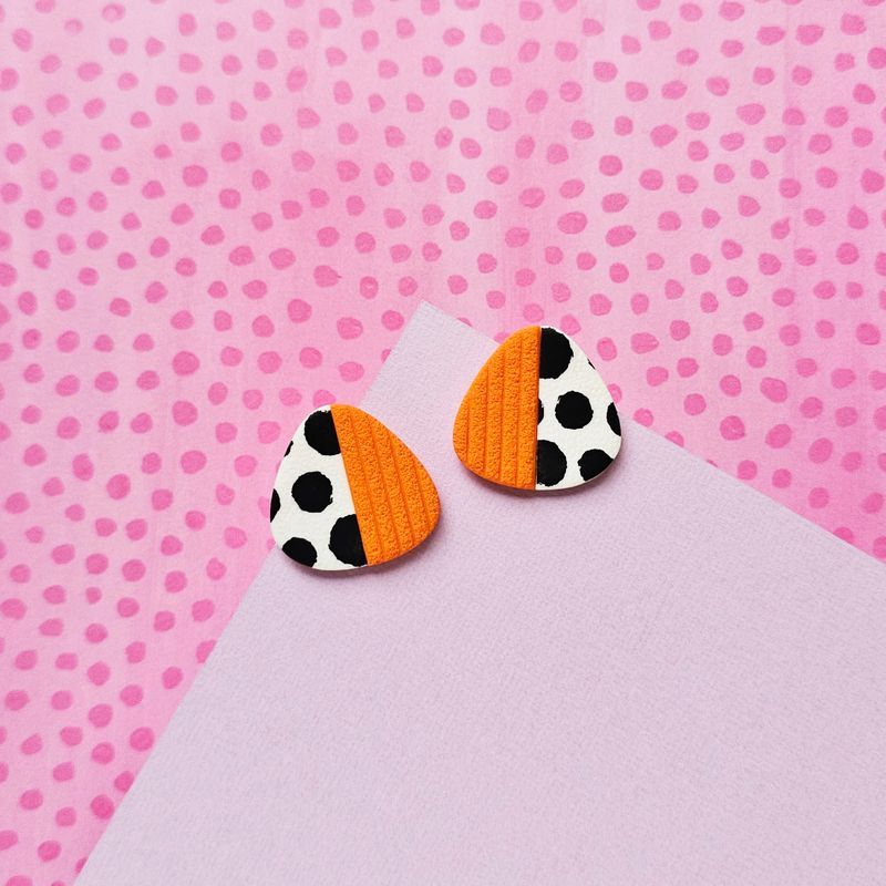 Orange and Dots Polymer Clay Earrings