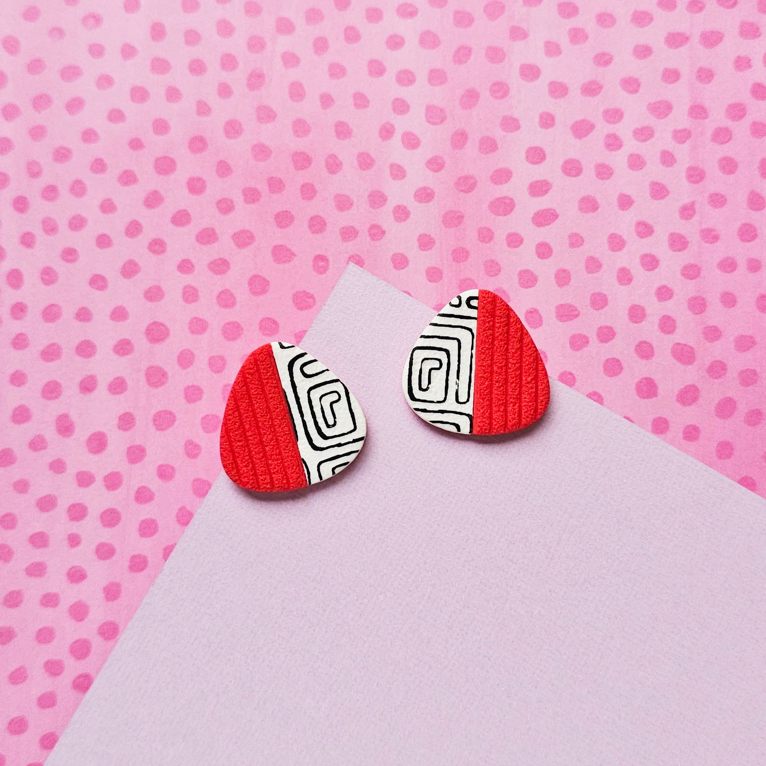 Red and Doodles Polymer Clay Earrings