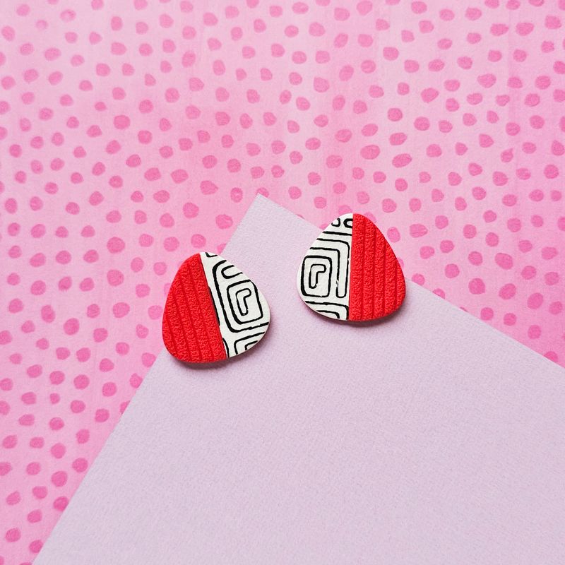 Red and Doodles Polymer Clay Earrings