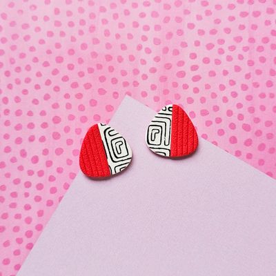Red and Doodles Polymer Clay Earrings