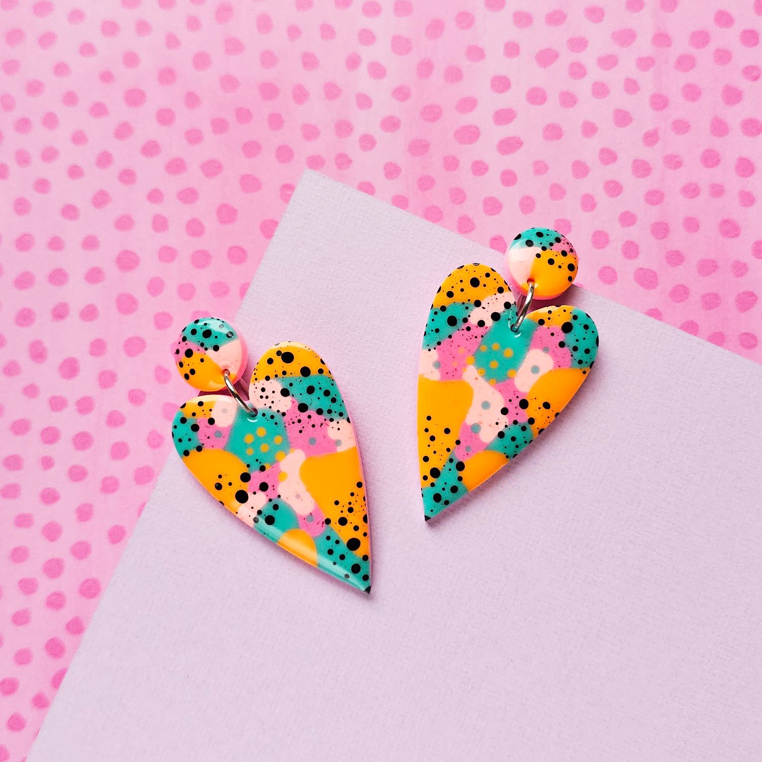 Colourful Big Heart Resin Earrings