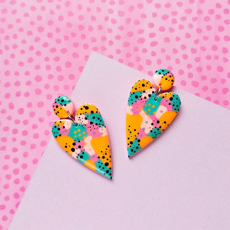 Colourful Big Heart Resin Earrings