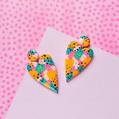 Colourful Big Heart Resin Earrings