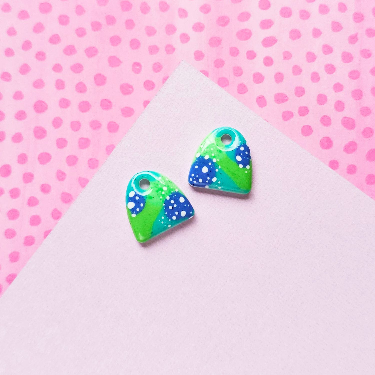 Green and Blue Charm Resin Earrings